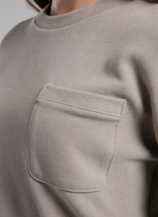 Lee Cooper O Yaka Düz Vizon Kadın Sweatshırt 261 LCF 241017 FLORA VIZON