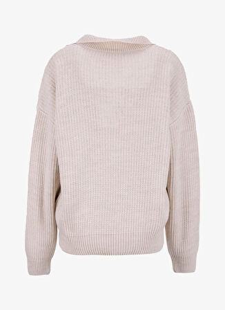 Lee Cooper Polo Yaka Regular Fit Çizgili Ekru Kadın Kazak 261 LCF 241003 CORA EKRU