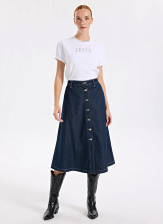Lee Cooper Normal Bel Koyu Mavi Kadın Düz Midi Etek 261 LCF 126003 MAX DENIM