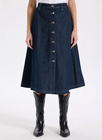 Lee Cooper Normal Bel Koyu Mavi Kadın Düz Midi Etek 261 LCF 126003 MAX DENIM