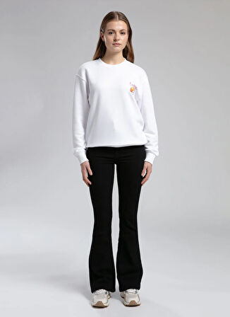 Lee Cooper O Yaka Düz Beyaz Kadın Sweatshırt 261 LCF 241012 HYLDA BEYAZ