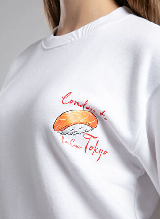 Lee Cooper O Yaka Düz Beyaz Kadın Sweatshırt 261 LCF 241012 HYLDA BEYAZ