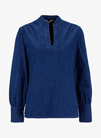 Lee Cooper Dik Yaka Düz Koyu Mavi Kadın Bluz 261 LCF 242001 SHIR DENIM