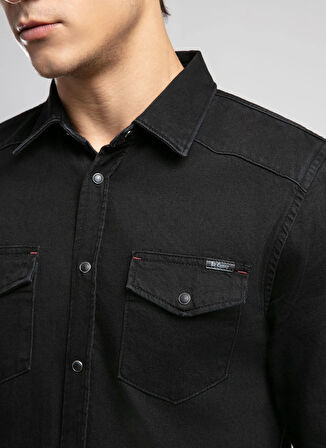 Lee Cooper Slim Fit Siyah Erkek Denim Gömlek 261 LCM 141001 WORNER 2 DENIM