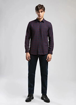 Lee Cooper Regular Fit Lacivert - Bordo Erkek Gömlek 261 LCM 241005 SHAW BORDO-LACİ