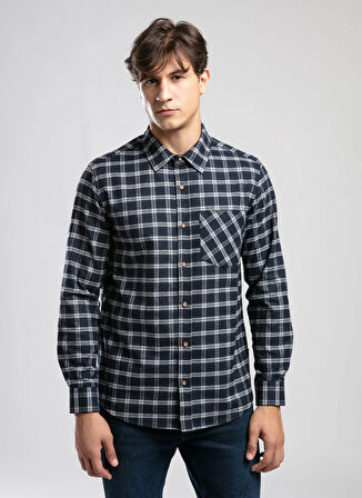 Lee Cooper Regular Fit Lacivert - Gri Erkek Gömlek 261 LCM 241005 SHAW GRİ-LACİVERT