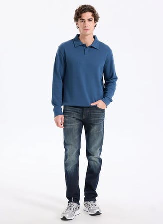 Lee Cooper Mavi Erkek Regular Fit Sweatshirt 261 LCM 241037 GALE İNDİGO