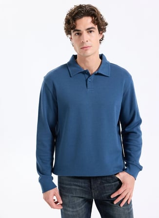 Lee Cooper Mavi Erkek Regular Fit Sweatshirt 261 LCM 241037 GALE İNDİGO