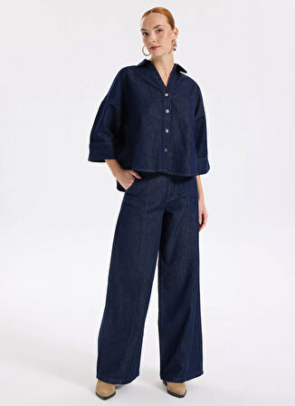 Lee Cooper Yüksek Bel Geniş Paça Normal Koyu Mavi Kadın Denim Pantolon 261 LCF 121013 KRISSY KINSEY BLUE