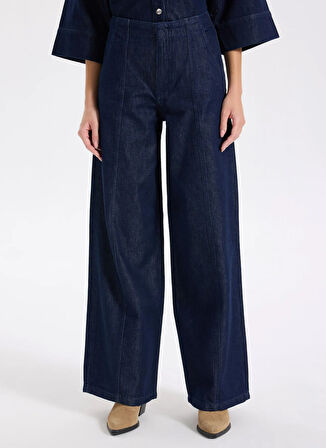 Lee Cooper Yüksek Bel Geniş Paça Normal Koyu Mavi Kadın Denim Pantolon 261 LCF 121013 KRISSY KINSEY BLUE