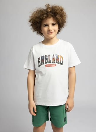 Lee Cooper Beyaz Erkek Çocuk Bisiklet Yaka Baskılı %100 Pamuk T-Shirt 262 LCB 242006 KINGDOM BEYAZ