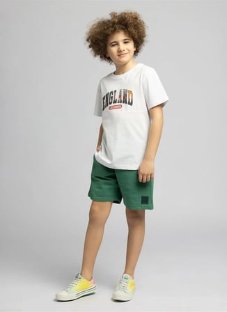 Lee Cooper Beyaz Erkek Çocuk Bisiklet Yaka Baskılı %100 Pamuk T-Shirt 262 LCB 242006 KINGDOM BEYAZ