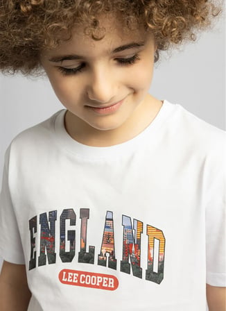 Lee Cooper Beyaz Erkek Çocuk Bisiklet Yaka Baskılı %100 Pamuk T-Shirt 262 LCB 242006 KINGDOM BEYAZ