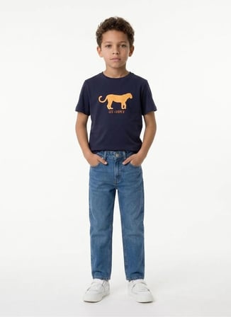 Lee Cooper Lacivert Erkek Çocuk Bisiklet Yaka Baskılı T-Shirt 262 LCB 242007 TIGER LACİVERT