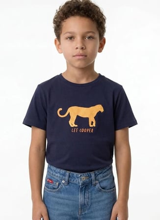 Lee Cooper Lacivert Erkek Çocuk Bisiklet Yaka Baskılı T-Shirt 262 LCB 242007 TIGER LACİVERT