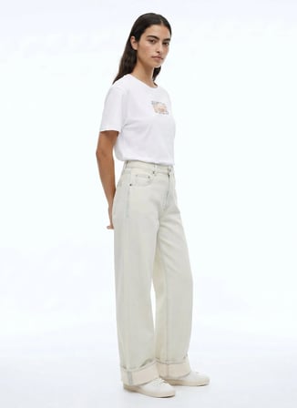 Beyaz Kadın %100 Pamuk Basic T-Shirt 262 LCF 242014 NEW BEYAZ