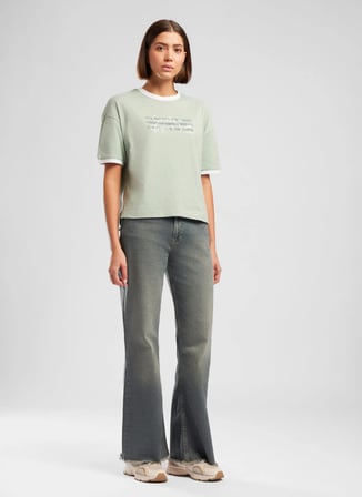 Lee Cooper Yeşil Kadın %100 Pamuk T-Shirt 262 LCF 242016 NEW İNDİGO