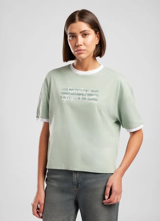 Lee Cooper Yeşil Kadın %100 Pamuk T-Shirt 262 LCF 242016 NEW İNDİGO