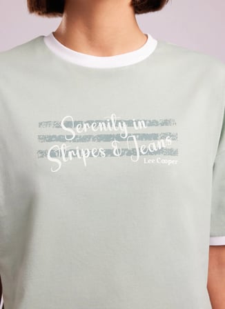 Lee Cooper Yeşil Kadın %100 Pamuk T-Shirt 262 LCF 242016 NEW İNDİGO