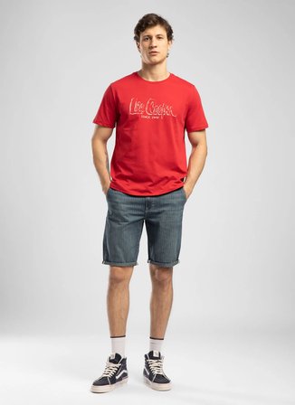 Lee Cooper Mavi Erkek Regular Fit Çizgili Denim Şort 262 LCM 121060 SCARFELL DENIM
