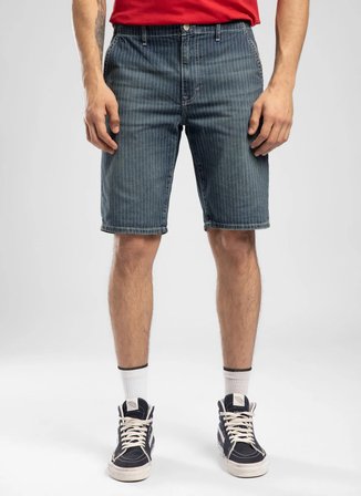 Lee Cooper Mavi Erkek Regular Fit Çizgili Denim Şort 262 LCM 121060 SCARFELL DENIM