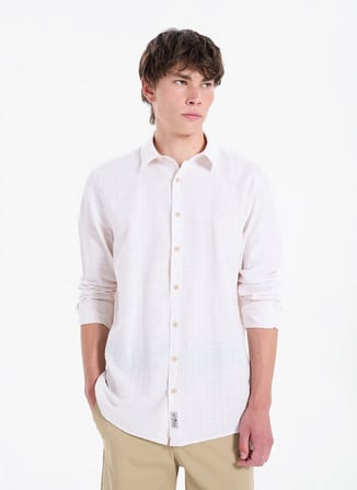 Lee Cooper Beyaz Erkek Regular Fit Gömlek 262 LCM 241005 ELLIS BEJ