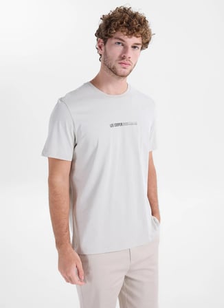 Lee Cooper Ekru Erkek Regular Fit Logo Baskılı T-Shirt 262 LCM 242006 ELVIS TAŞ