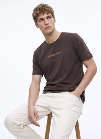 Lee Cooper Kahverengi Erkek Regular Fit Logo Baskılı T-Shirt 262 LCM 242006 ELVIS KAHVE