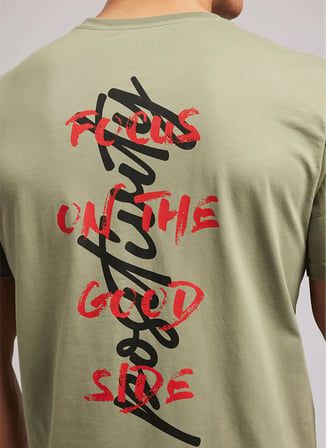 Lee Cooper Haki Erkek Loose Fit Slogan Baskılı T-Shirt 262 LCM 242037 KWASI HAKİ