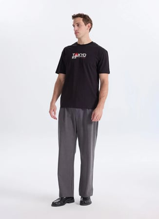 Lee Cooper Siyah Erkek Loose Fit Yazı Baskılı T-Shirt 262 LCM 242048 TOBIAS SİYAH