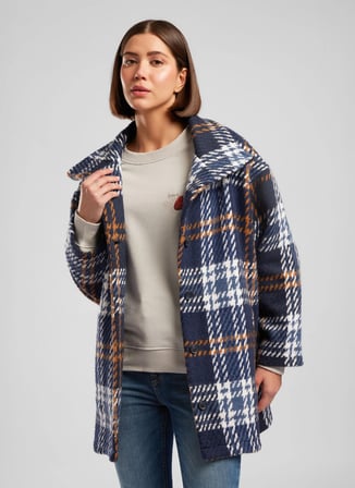 Lee Cooper Lacivert Kadın Loose Fit Ekose Ceket 261 LCF 231003