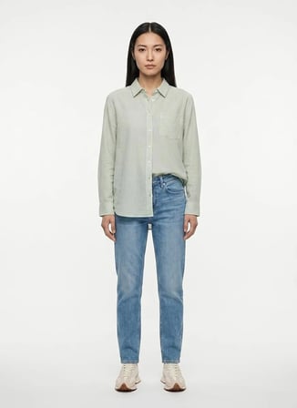 Lee Cooper Yeşil Kadın Loose Fit Çizgili Gömlek 262 LCF 241002 ALMA 1 YEŞİL-BEYAZ