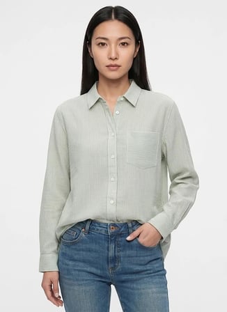 Lee Cooper Yeşil Kadın Loose Fit Çizgili Gömlek 262 LCF 241002 ALMA 1 YEŞİL-BEYAZ