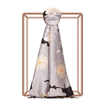 Ortanca Sepeti Desenli İpek Şal 05197 Turuncu