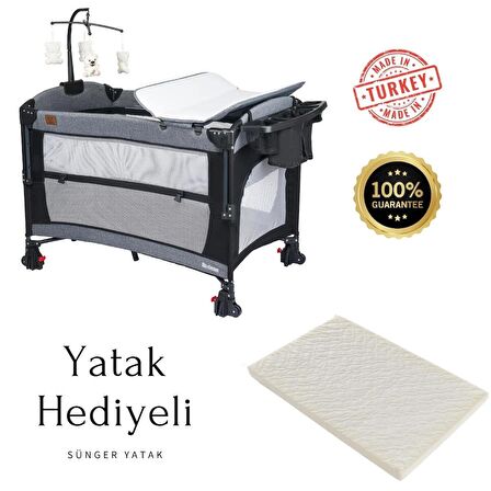 Mamma Maximum Anne Yanı Organizerli Dönenceli Cibinlikli Park Yatak Beşik 70 x 110 cm. ( Sünger Yatak Hediyeli )