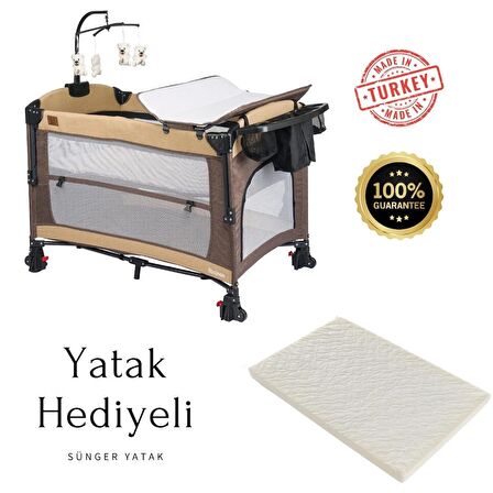 Mamma Maximum Anne Yanı Organizerli Dönenceli Cibinlikli Park Yatak Beşik 70 x 110 cm. ( Sünger Yatak Hediyeli )