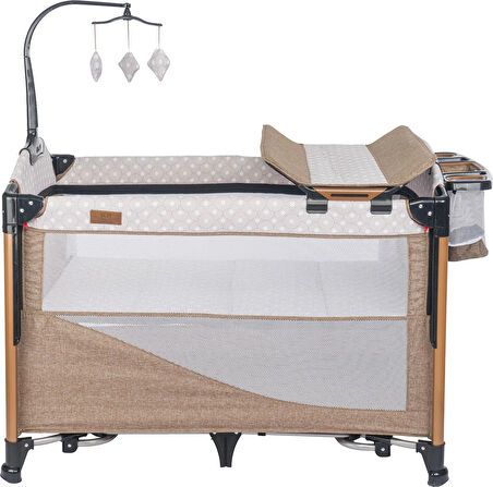 Mamma Luxury Alüminyum Anne Yanı Organizerli Dönenceli Park Yatak Beşik 70 x 110 cm.