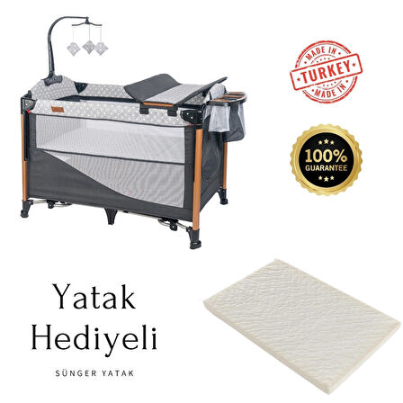 Mamma Luxury Alüminyum Anne Yanı Organizerli Dönenceli Park Yatak Beşik 70 x 110 cm. ( Sünger Yatak Hediyeli )