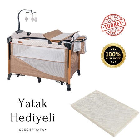 Mamma Luxury Alüminyum Anne Yanı Organizerli Dönenceli Park Yatak Beşik 70 x 110 cm. ( Sünger Yatak Hediyeli )