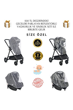 Mamma Chrome 6 in 1 Yeni Nesil Krom Kaplamalı Amortisörlü Özel Tasarım Travel Sistem Bebek Arabası