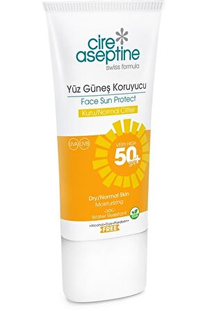 Cire Aseptine Yüz Güneş Kremi 50+ Faktör Kuru Ciltler İçin Renksiz Güneş Koruyucu Krem 50 ml