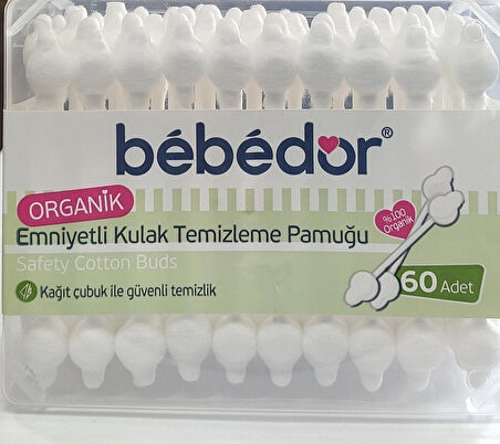 BEBEDOR ORGANİK EMNİYETLİ KULAK TEMİZLEME PAUĞU 60LI %100 PAMUK