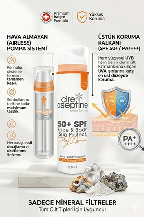 Airless Günes Koruyucu Yüz Vücut Kremi SPF 50+ Sun Protect 200 ml