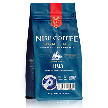 Nish Kahve Espresso Italy Orta Sert-Sert İçim Kenya Çekirdek Kahve 1000 gr