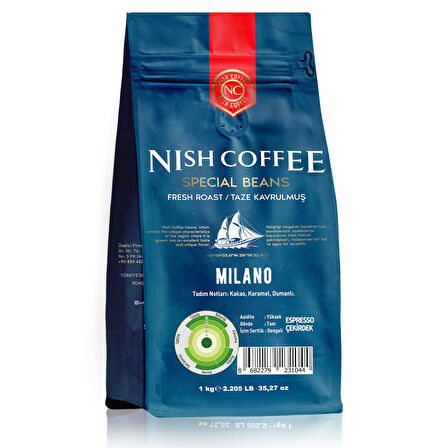 Nish Kahve Espresso Milano Orta Sert-Sert İçim Kenya Çekirdek Kahve 1000 gr