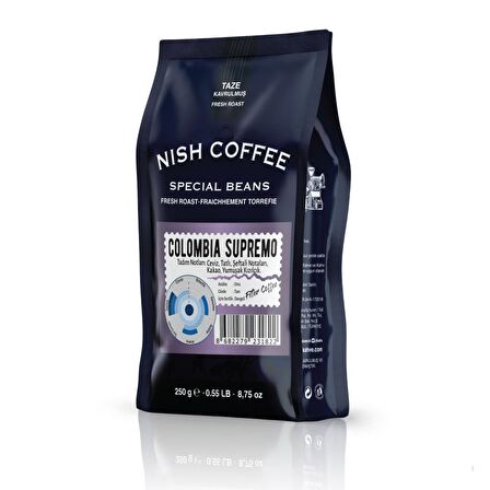 Nish Kahve Colombia Supremo Yumuşak İçim Medellin Çekirdek Kahve 250 gr