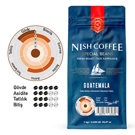 Nish Kahve Guatemala Orta Sert-Sert İçim Kağıt Filtre Huehuetenango Filtre Kahve 1000 gr