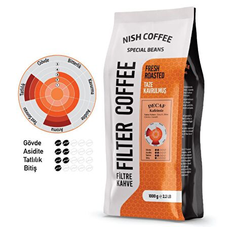 Nish Kahve Decaf Kafeinsiz Sert İçim Filtre Kahve 1000 gr