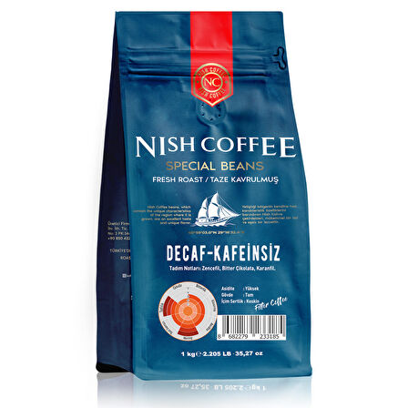 Nish Kahve Decaf Kafeinsiz Sert İçim Öğütülmüş Filtre Kahve 1000 gr