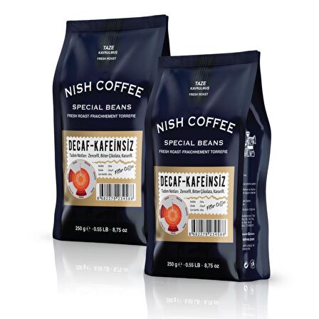 Nish Kahve Decaf Kafeinsiz Sert İçim Arabica Filtre Kahve 2 x 250 gr